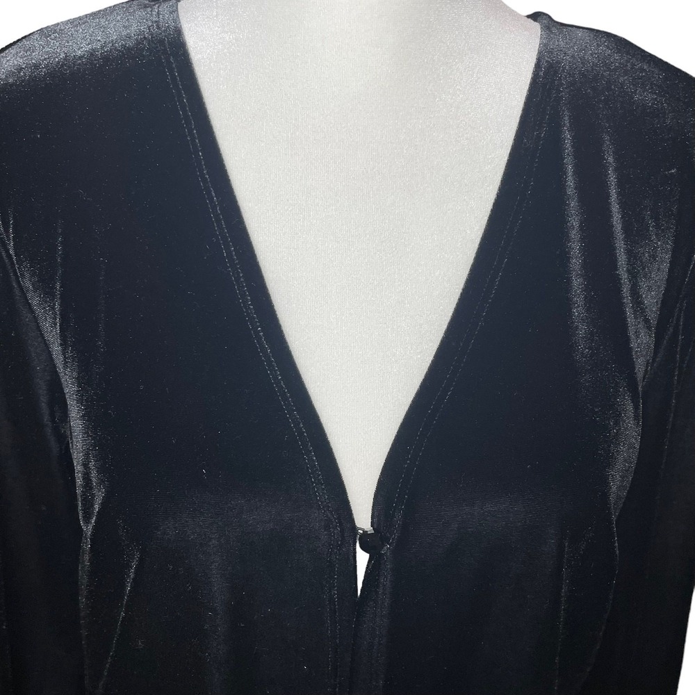Vintage 90s Velvet Velour Cardigan Women L Black Goth Witchy Y2K Open Front Dark - Picture 4 of 13